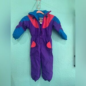 Colorful Kids' Snowsuit 5 girls ski bibs retro 80s 90s neon winter M